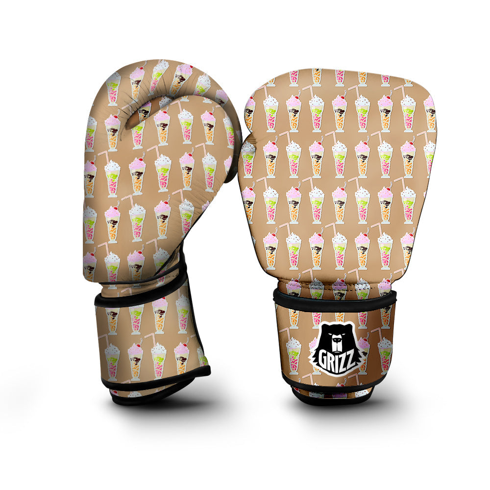 Brown Milkshake Print Pattern Boxing Gloves-grizzshop