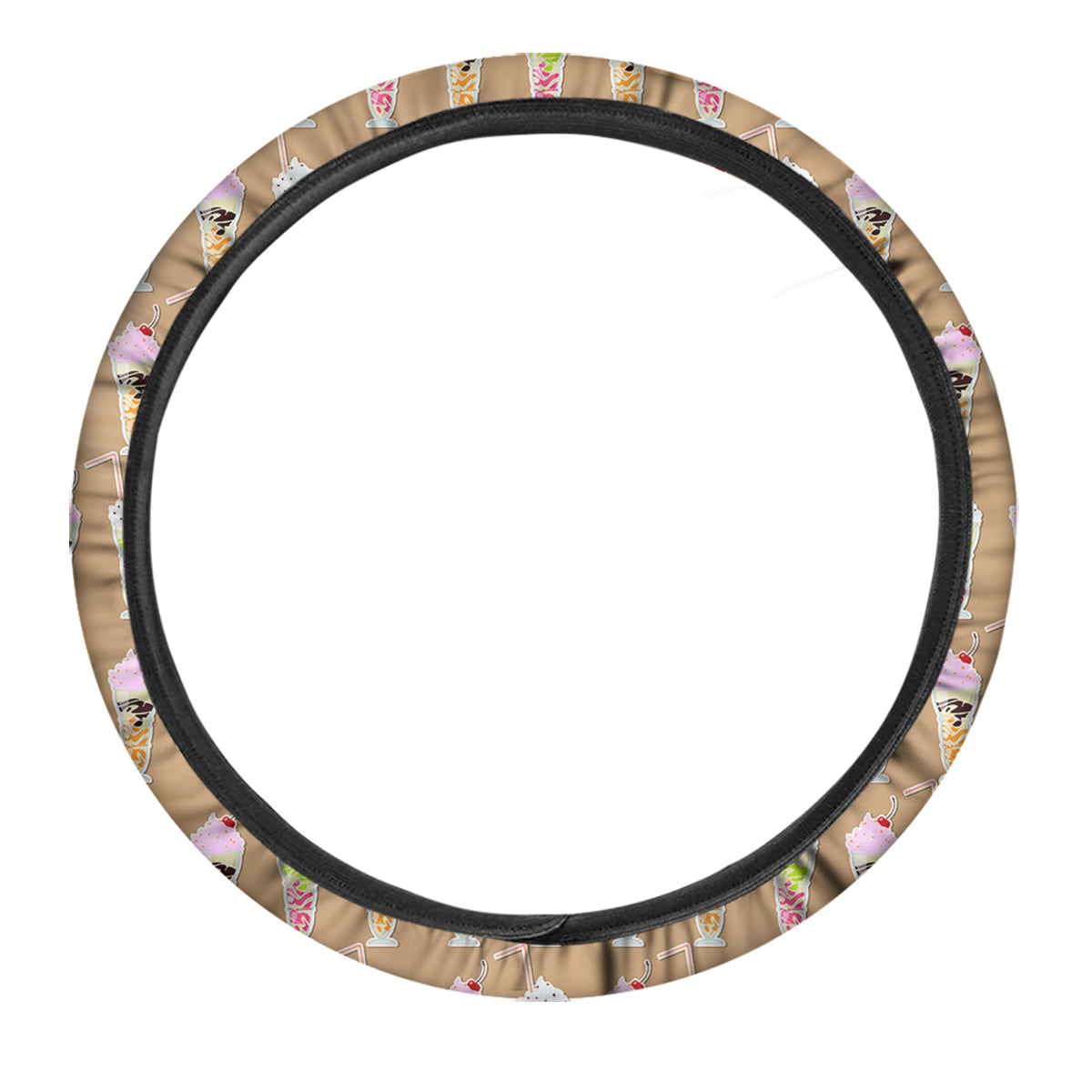 Brown Milkshake Print Pattern Car Steering Wheel Cover-grizzshop