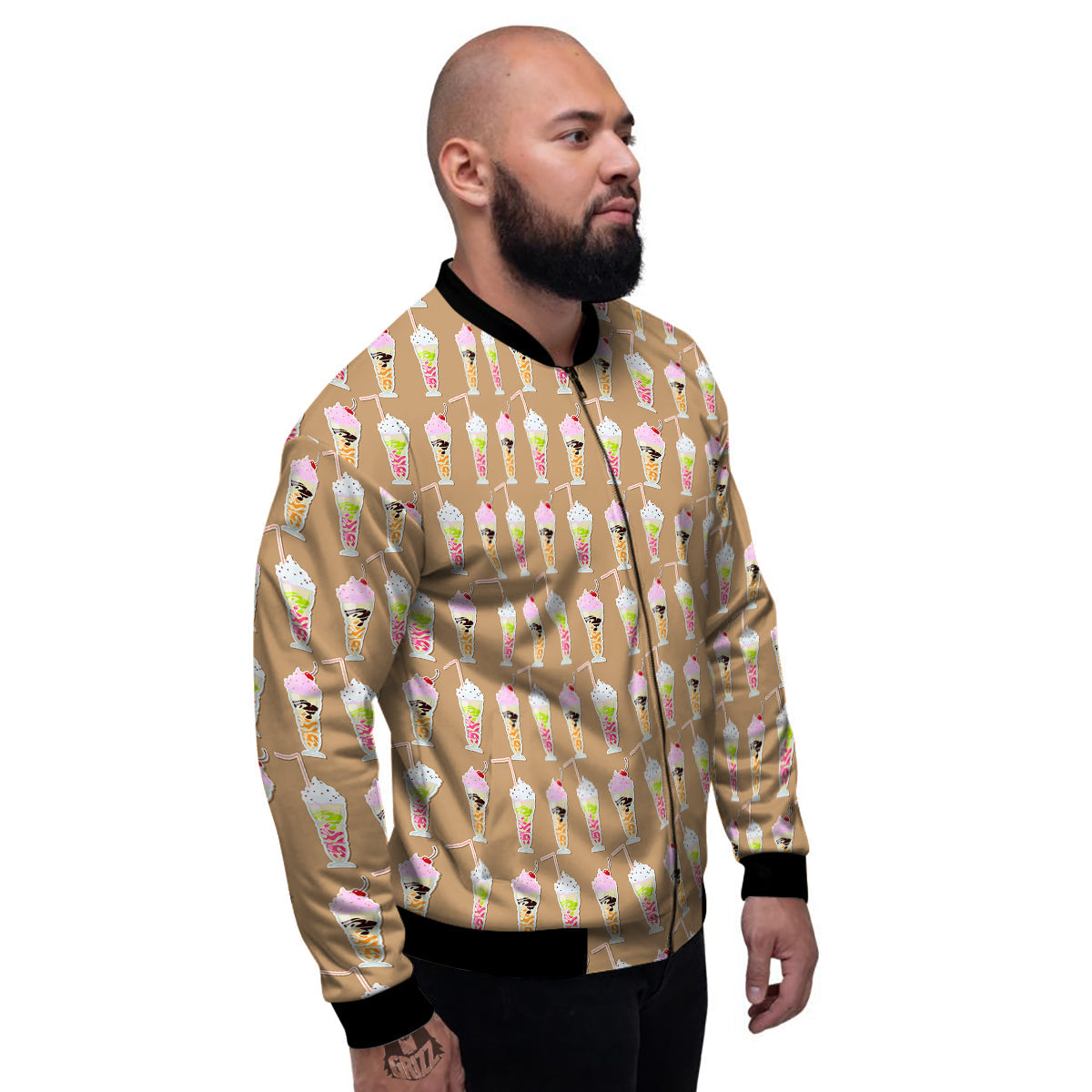 Brown Milkshake Print Pattern Men's Bomber Jacket-grizzshop