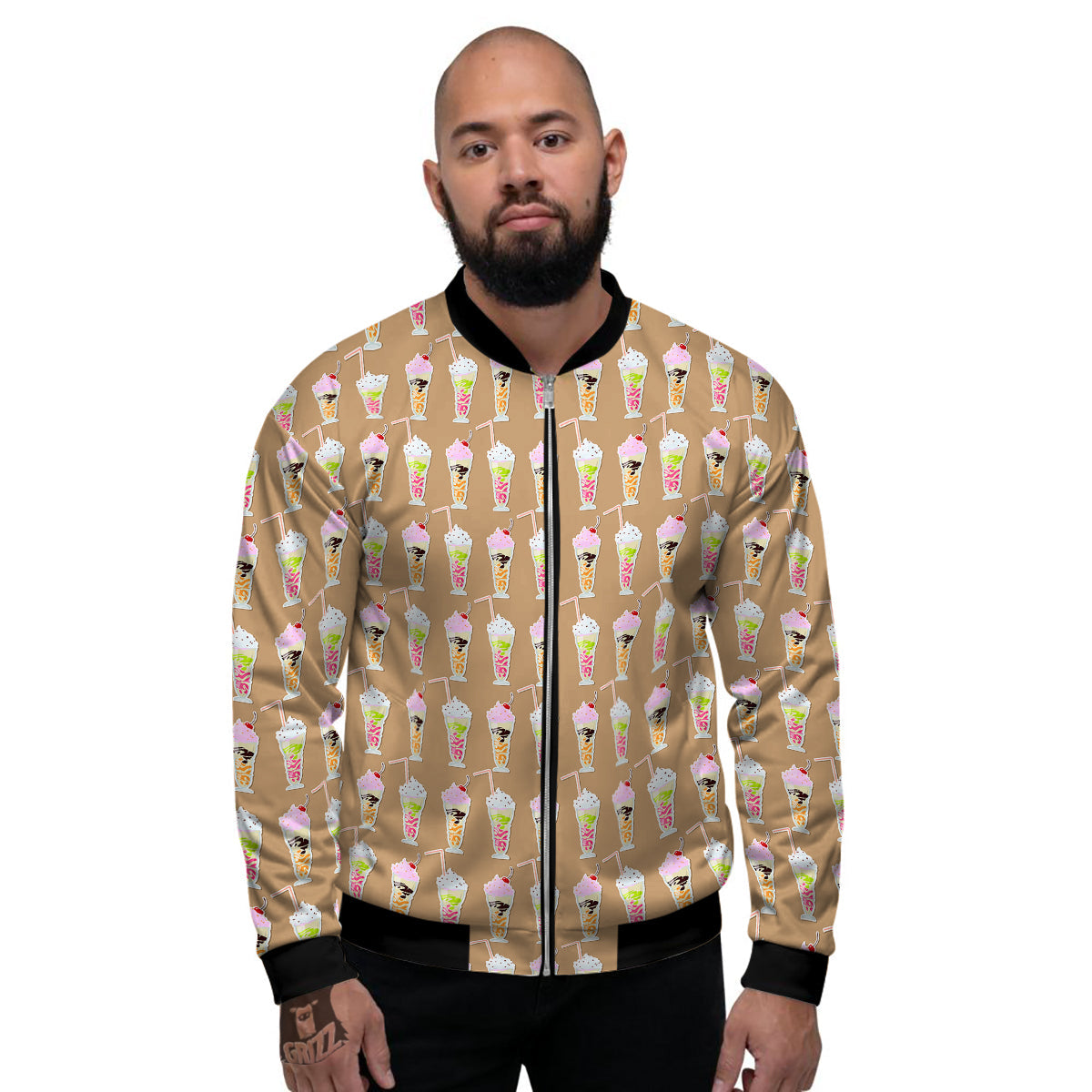 Brown Milkshake Print Pattern Men's Bomber Jacket-grizzshop