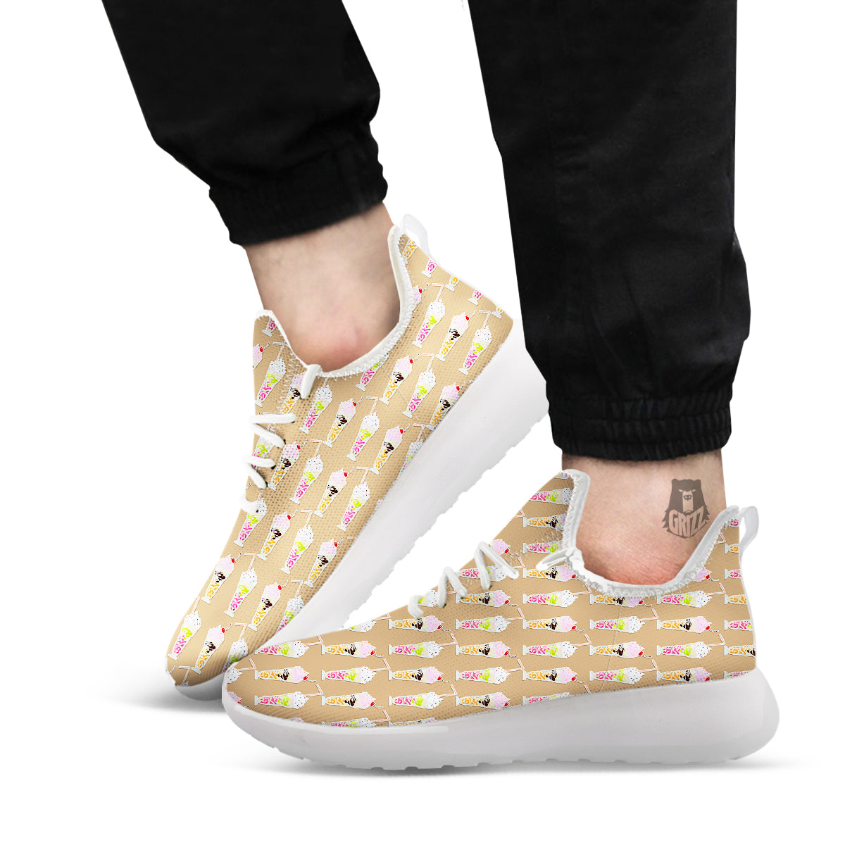 Brown Milkshake Print Pattern White Athletic Shoes-grizzshop