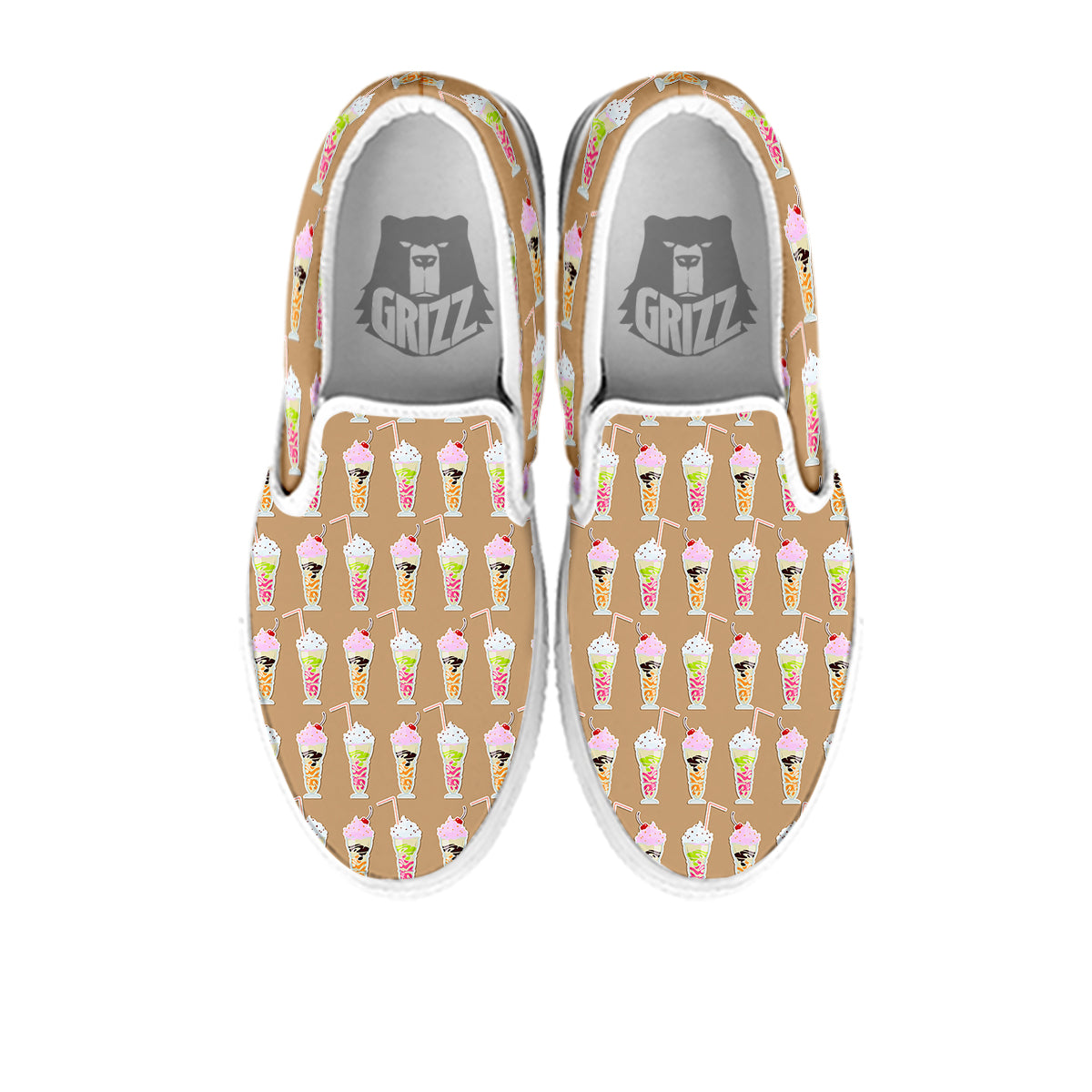 Brown Milkshake Print Pattern White Slip On Shoes-grizzshop