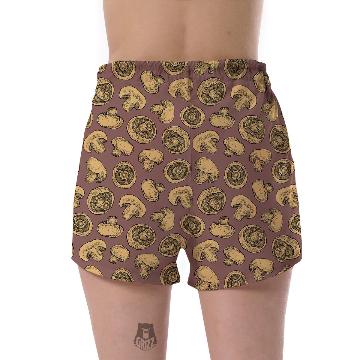 Brown Mushroom Pattern Print Women's Shorts-grizzshop