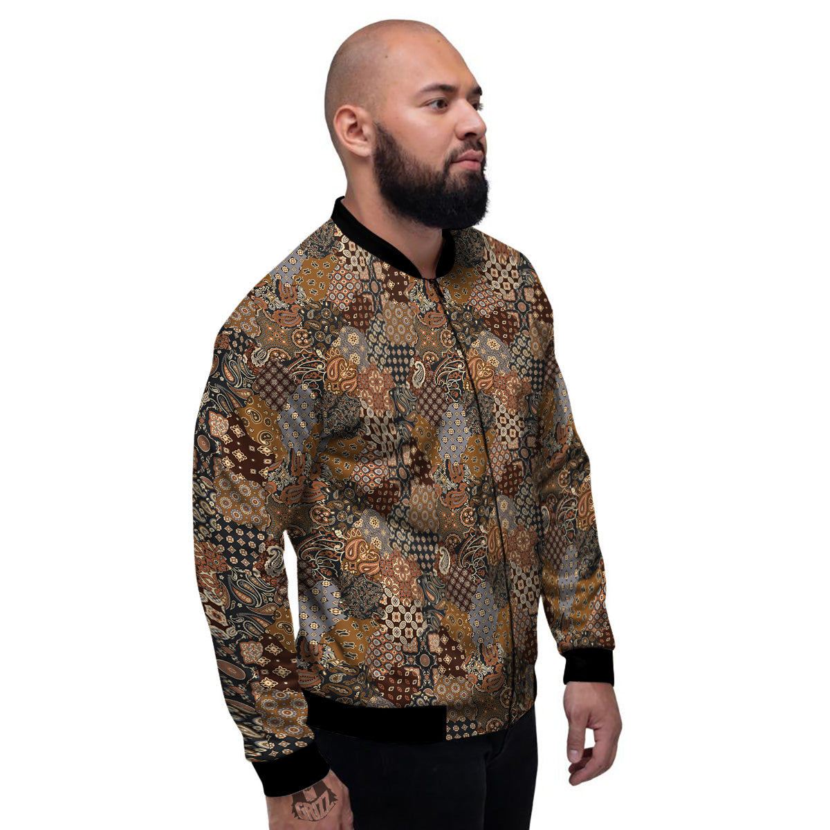 Brown Patchwork Paisley Print Pattern Men's Bomber Jacket-grizzshop