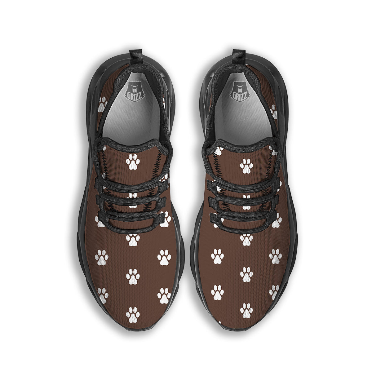 Brown Paw Print Black Running Shoes-grizzshop