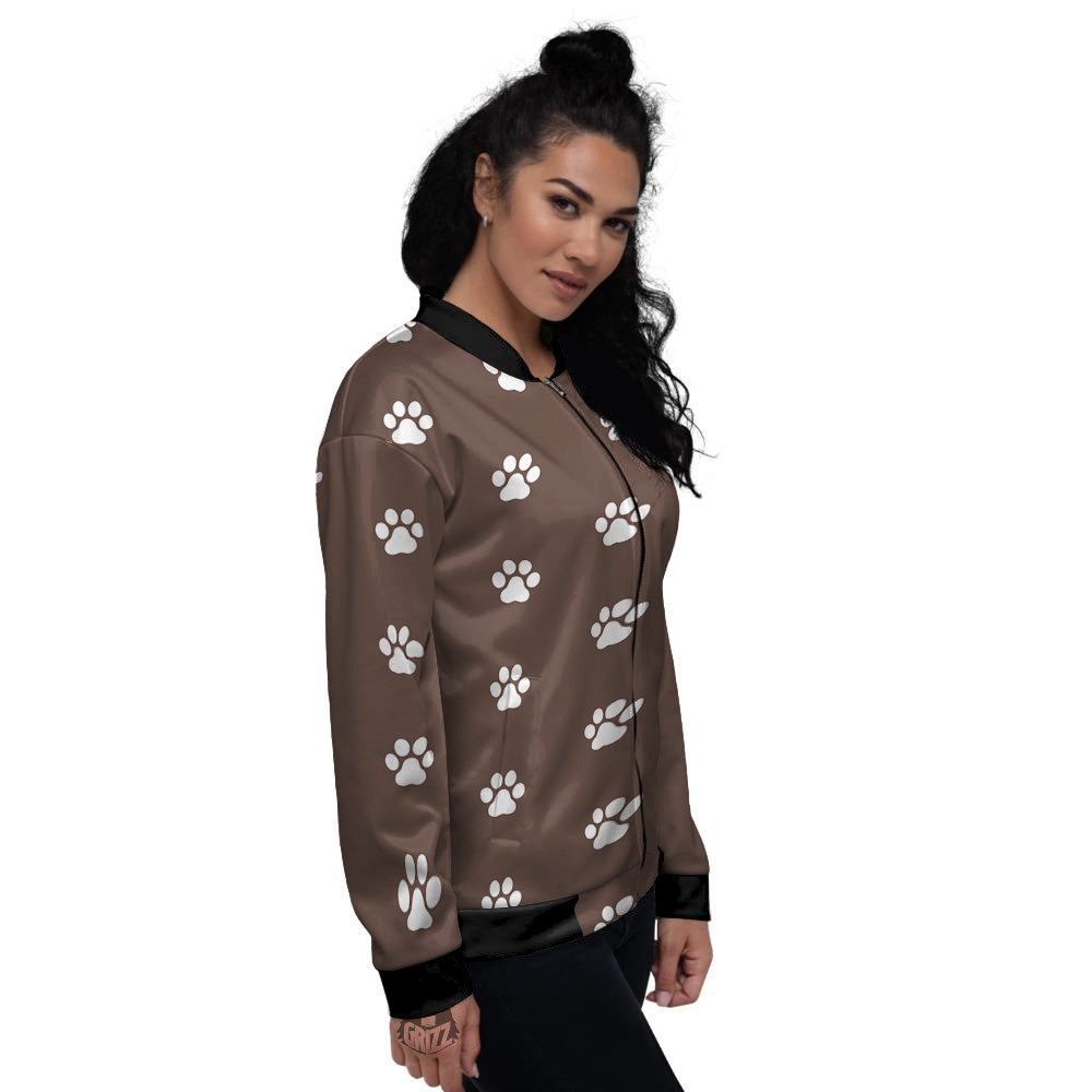 Brown Paw Print Women's Bomber Jacket-grizzshop
