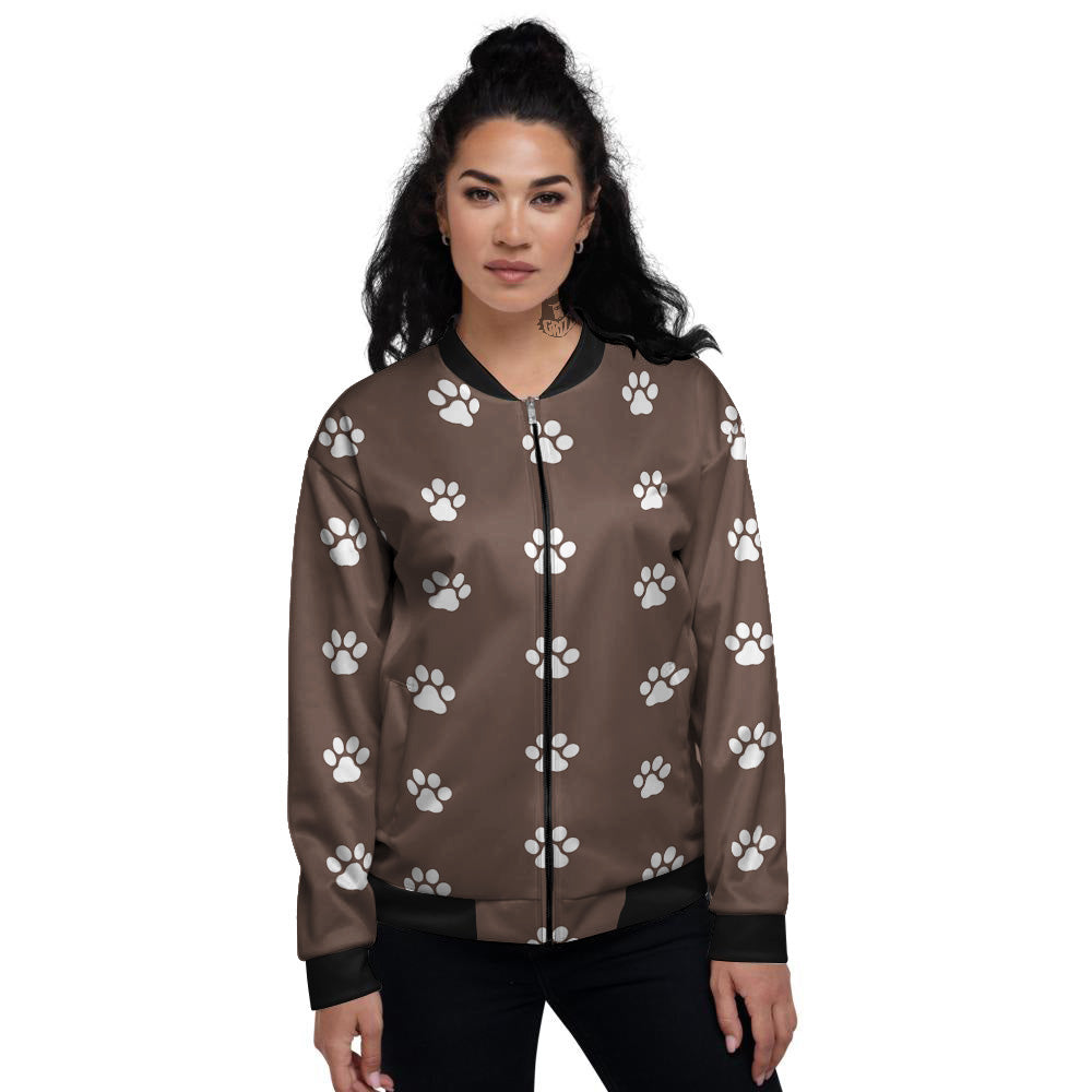 Brown Paw Print Women's Bomber Jacket-grizzshop