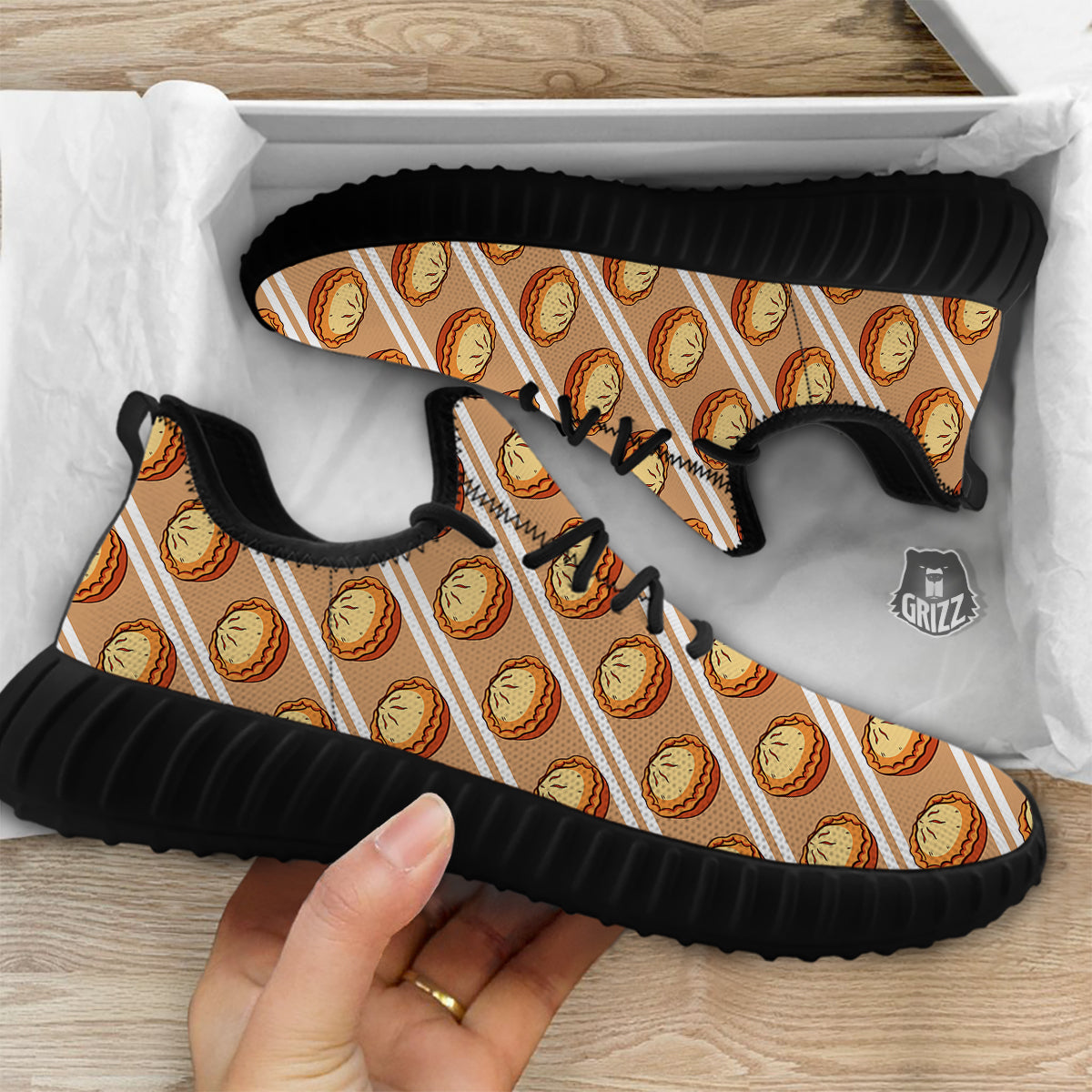 Brown Pie Crumble Print Pattern Black Walking Shoes-grizzshop