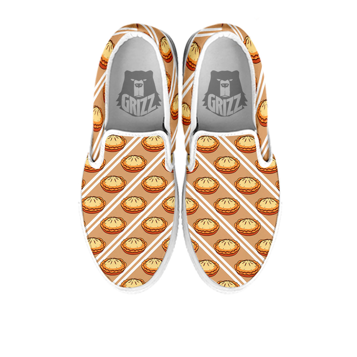 Brown Pie Crumble Print Pattern White Slip On Shoes-grizzshop