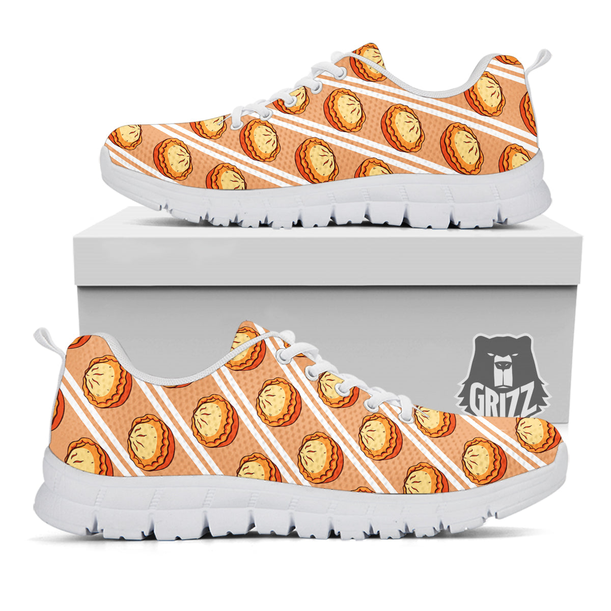 Brown Pie Crumble Print Pattern White Sneaker-grizzshop