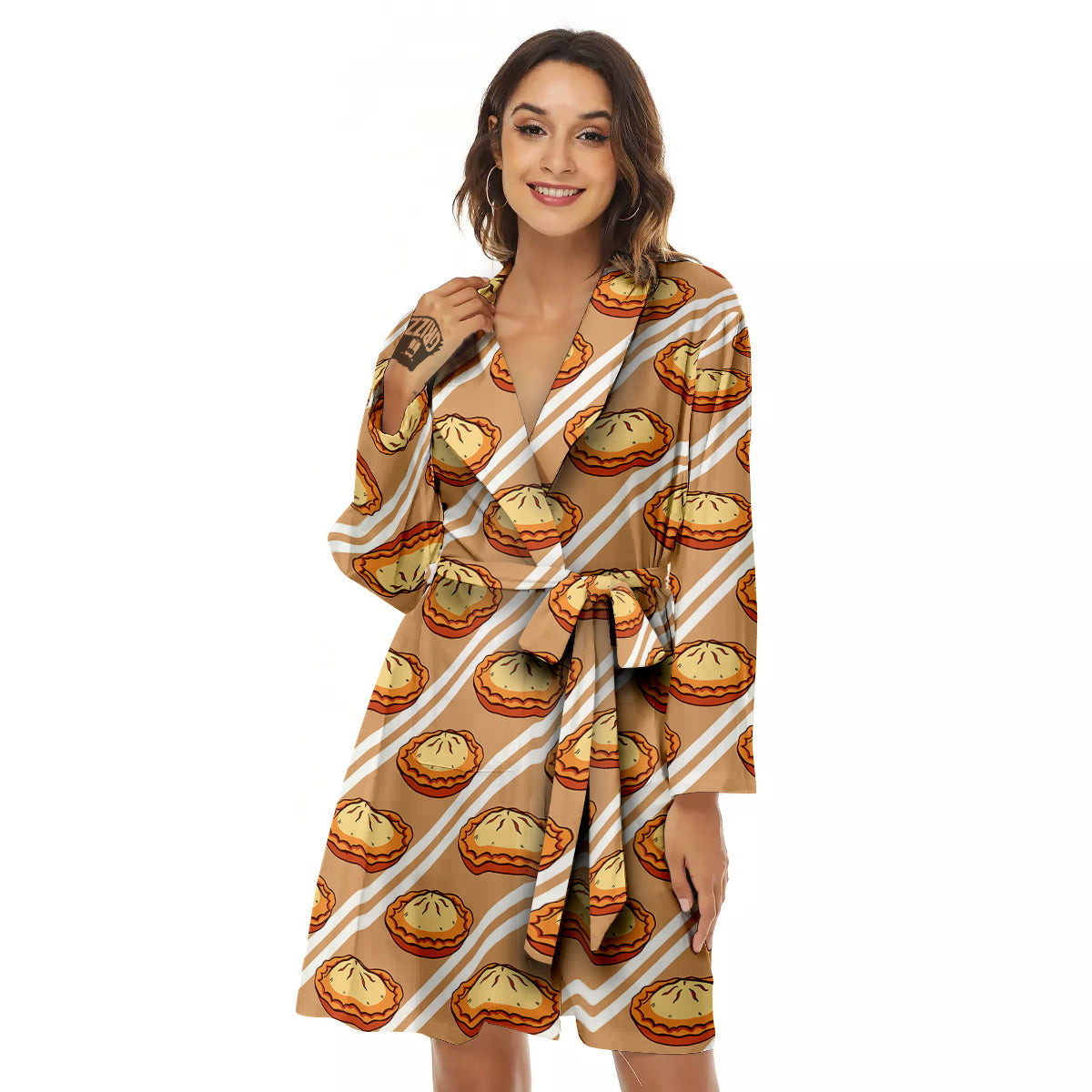 Brown Pie Crumble Print Pattern Women's Robe-grizzshop