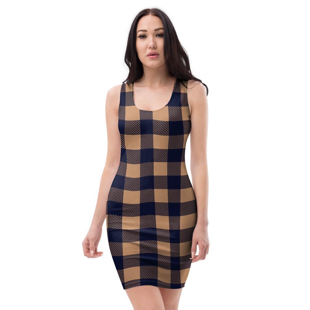 Brown Plaid Bodycon Dress-grizzshop