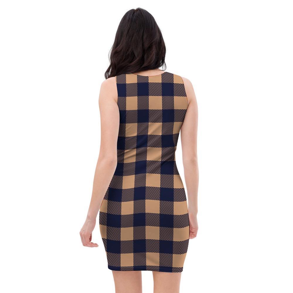 Brown Plaid Bodycon Dress-grizzshop