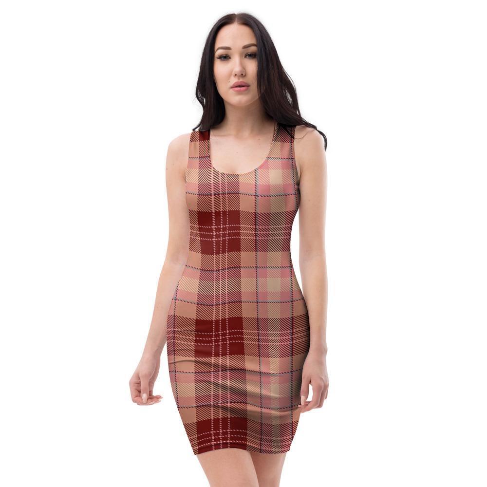 Brown Plaid Tartan Bodycon Dress-grizzshop