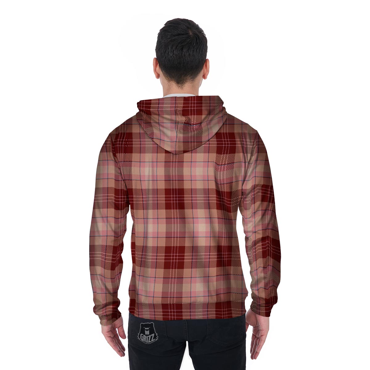 Brown Plaid Tartan Men's Zip Up Hoodie-grizzshop