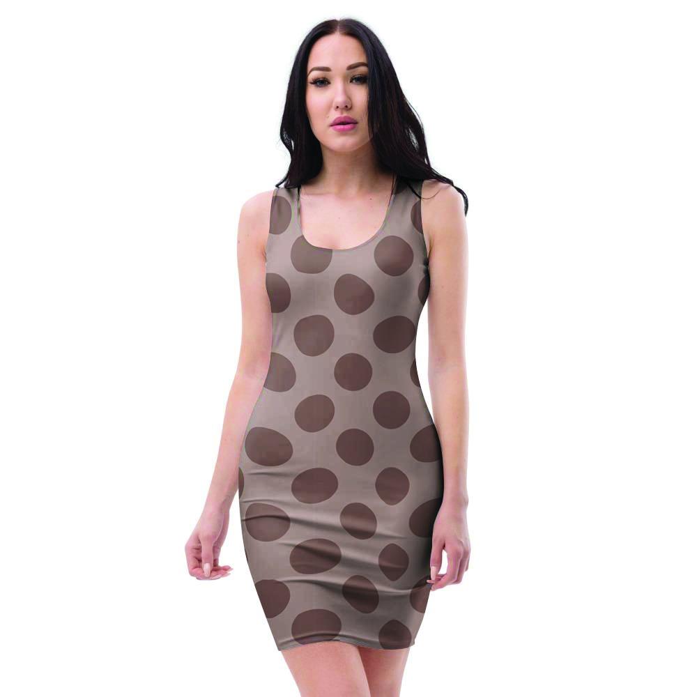 Brown Polka Dot Bodycon Dress-grizzshop