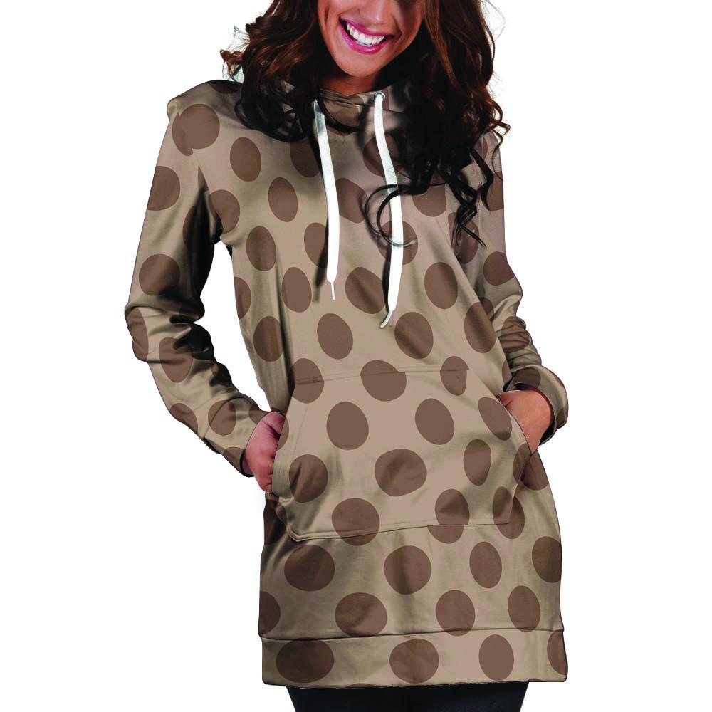 Brown Polka Dot Hoodie Dress-grizzshop