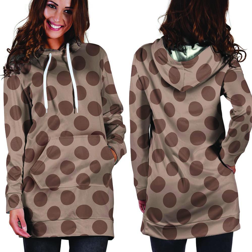Brown Polka Dot Hoodie Dress-grizzshop