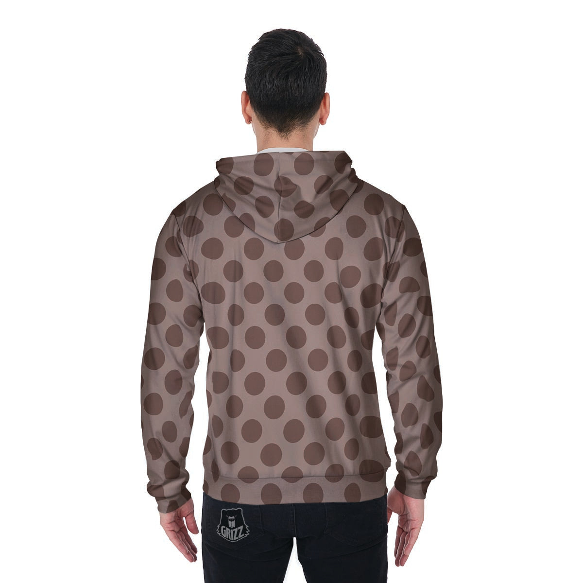 Brown Polka Dot Men's Zip Up Hoodie-grizzshop