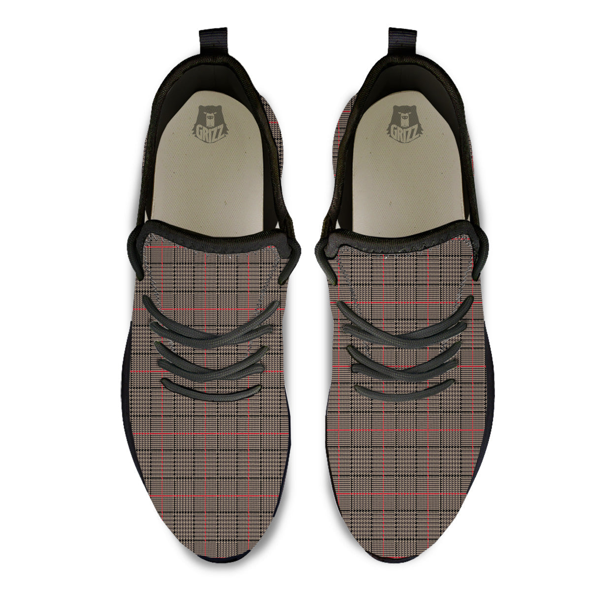 Brown Prince OF Wales Check Print Black Athletic Shoes-grizzshop