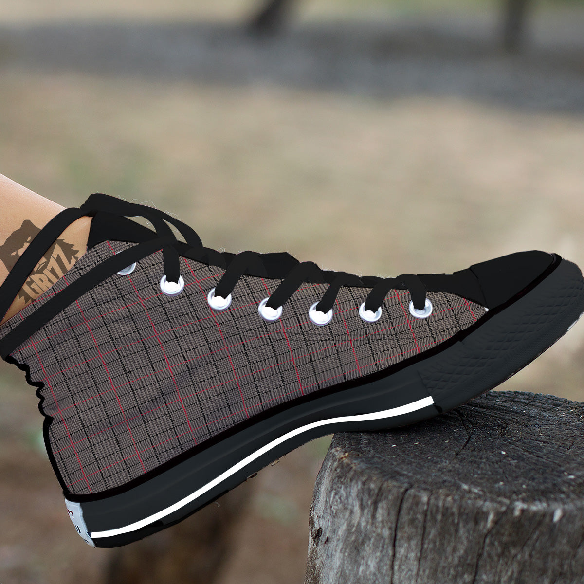 Brown Prince OF Wales Check Print Black High Top Shoes-grizzshop