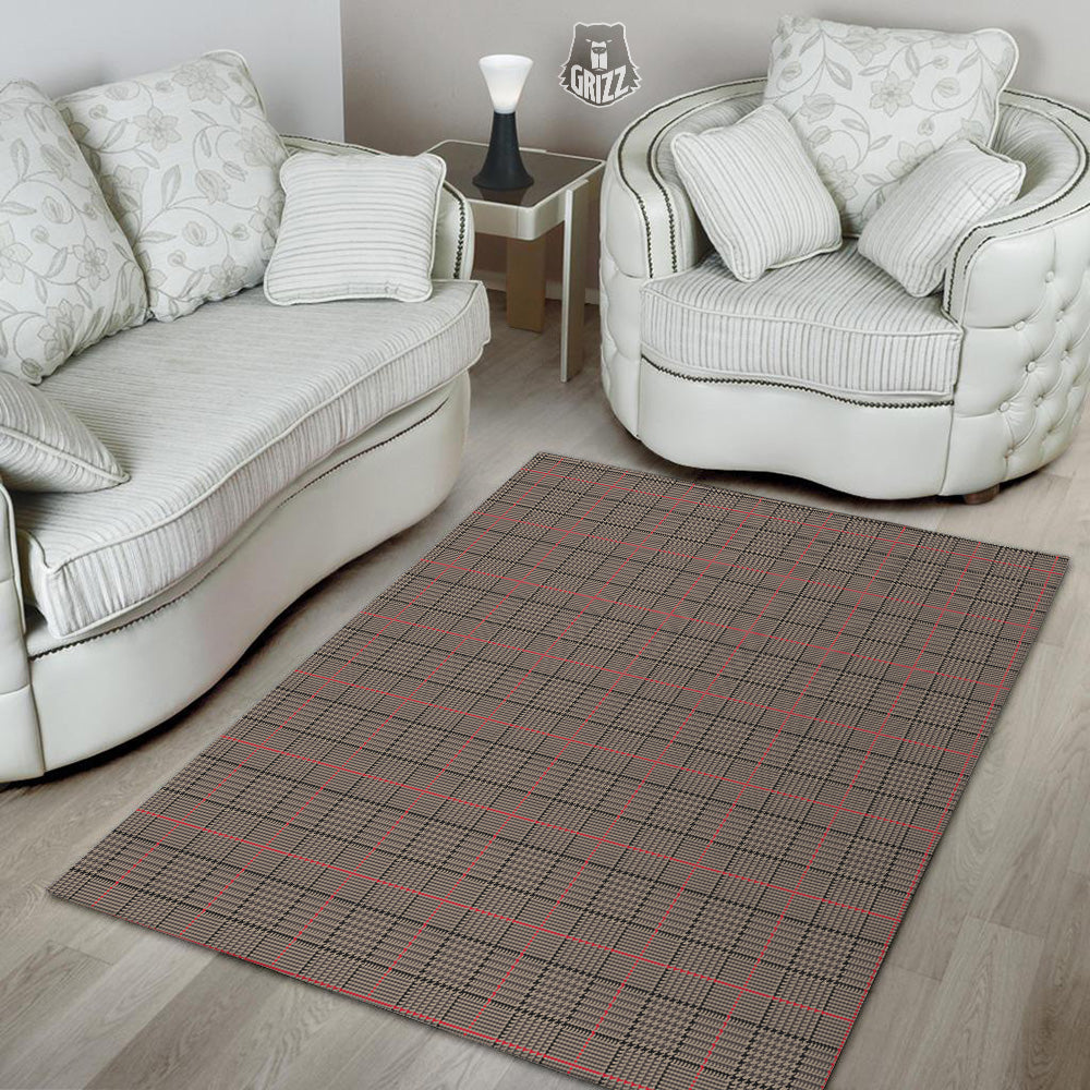 Brown Prince OF Wales Check Print Floor Mat-grizzshop