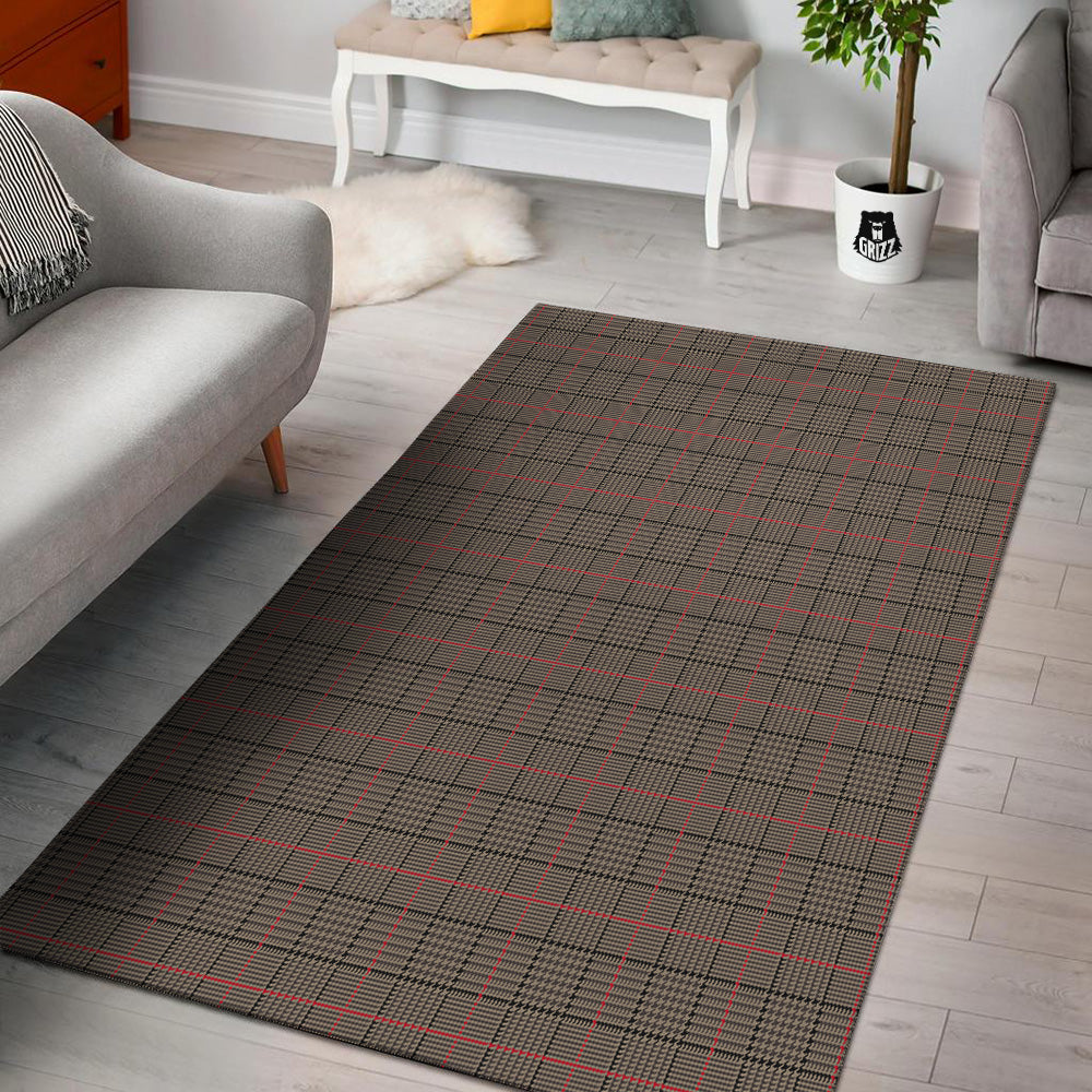 Brown Prince OF Wales Check Print Floor Mat-grizzshop