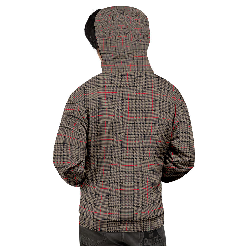 Brown Prince OF Wales Check Print Men's Hoodie-grizzshop