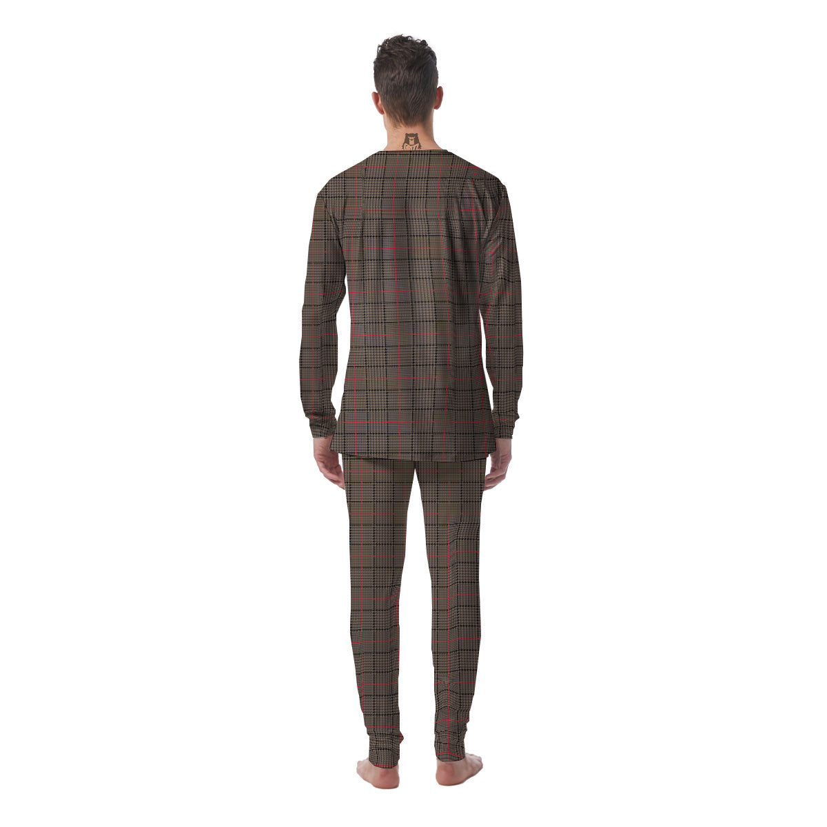Brown Prince OF Wales Check Print Men's Pajamas-grizzshop