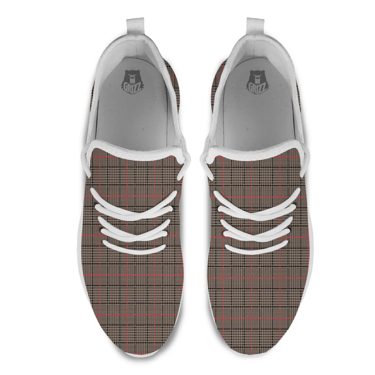 Brown Prince OF Wales Check Print White Athletic Shoes-grizzshop