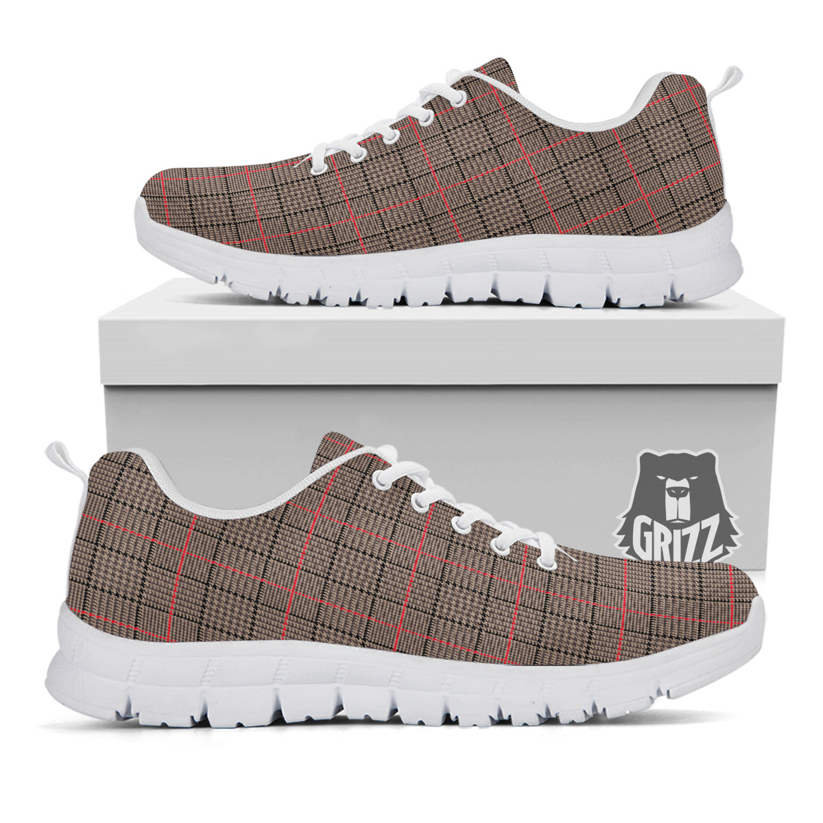 Brown Prince OF Wales Check Print White Sneaker-grizzshop