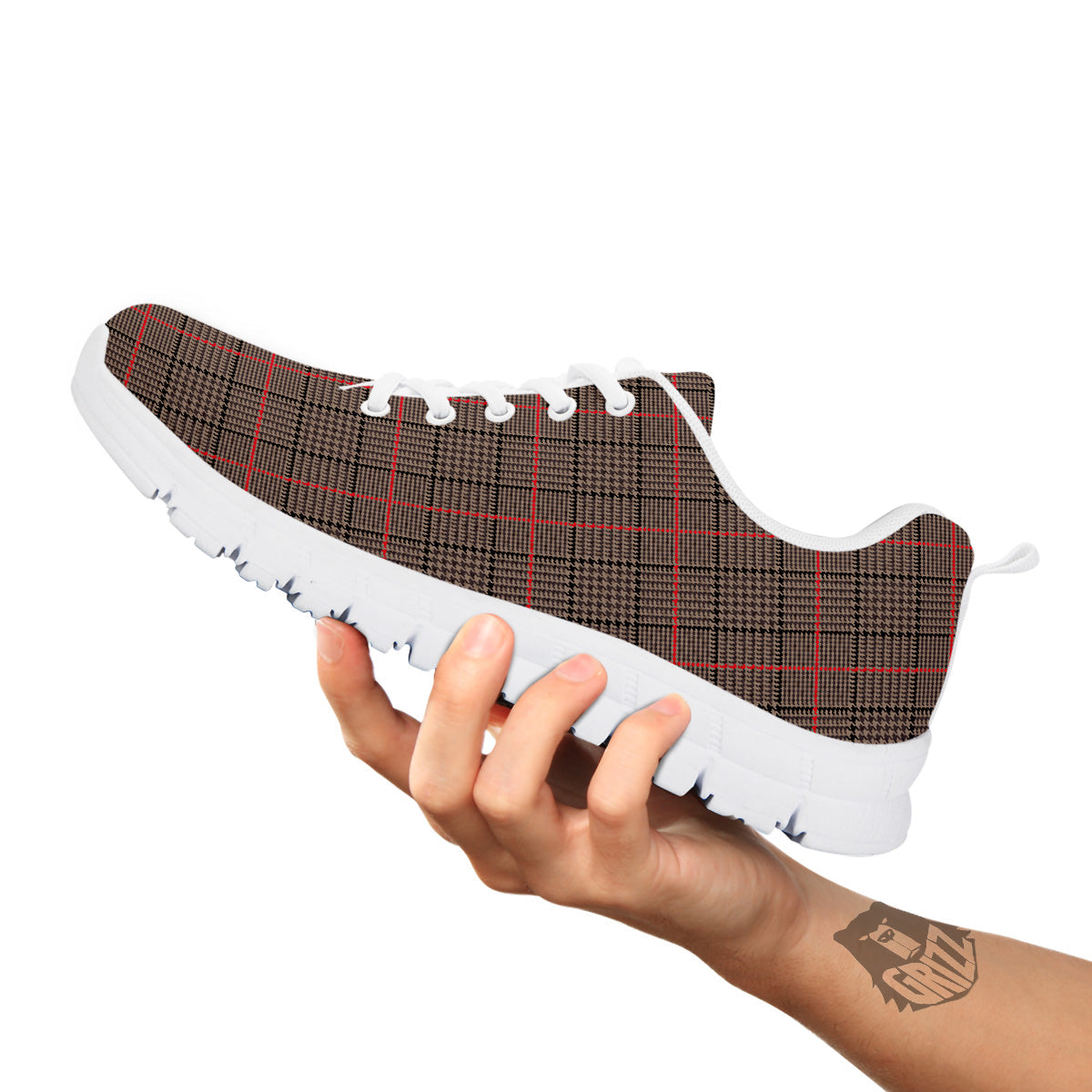 Brown Prince OF Wales Check Print White Sneaker-grizzshop
