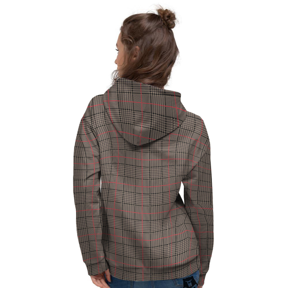 Brown Prince OF Wales Check Print Women's Hoodie-grizzshop