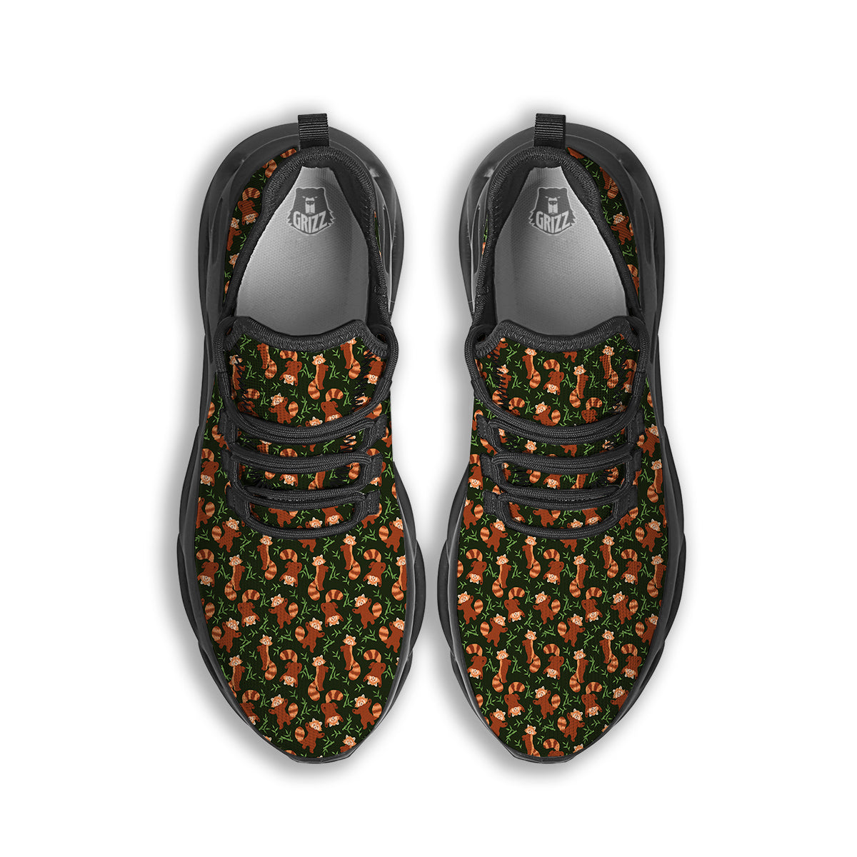 Brown Raccoon Cartoon Cute Print Pattern Black Running Shoes-grizzshop
