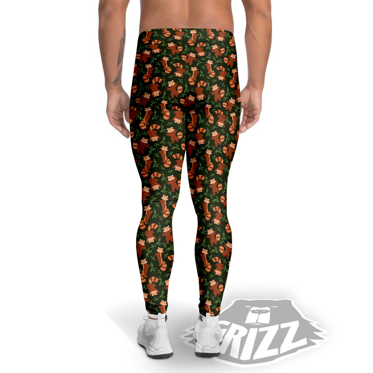 Brown Raccoon Cartoon Cute Print Pattern Men's Leggings-grizzshop