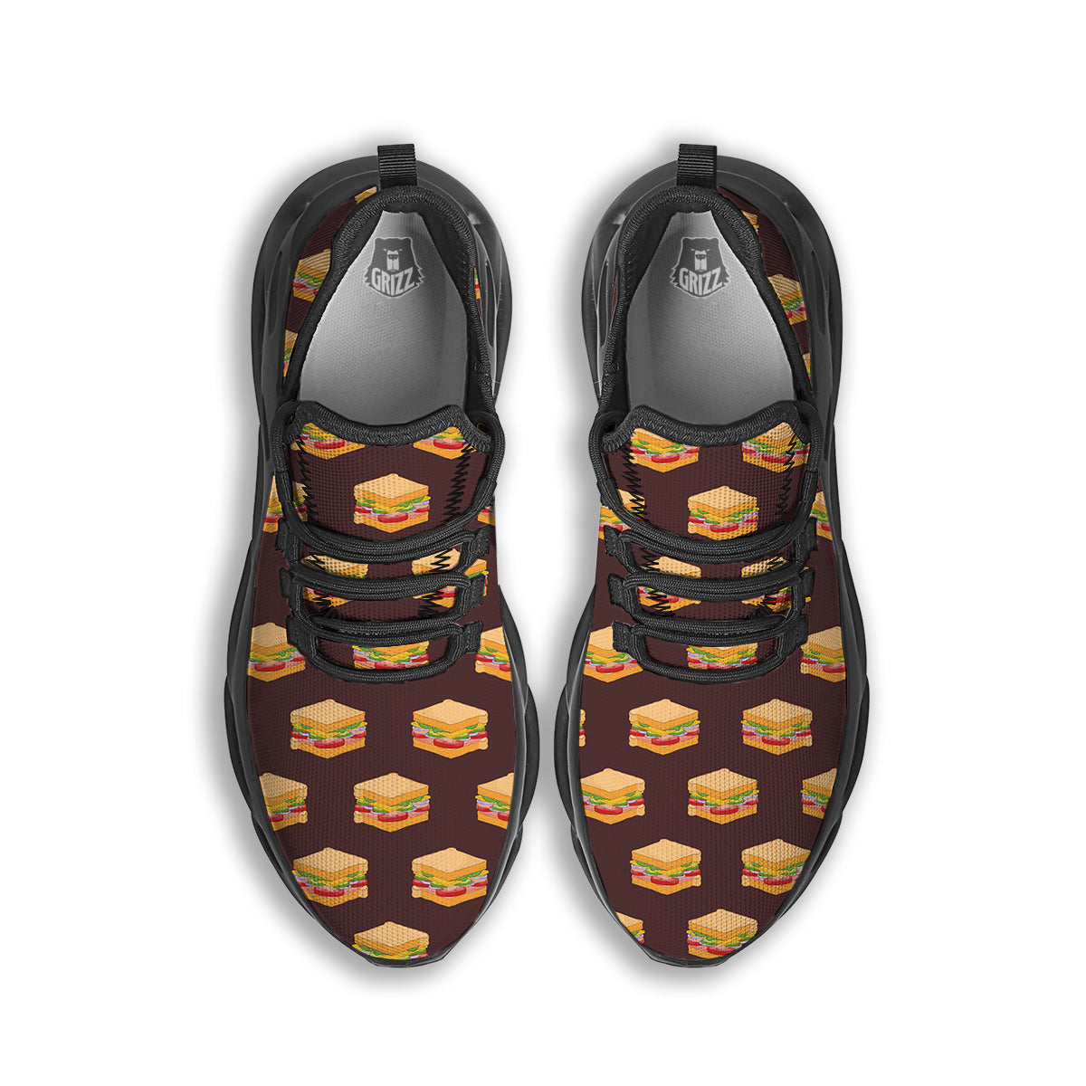 Brown Sandwich Print Pattern Black Running Shoes-grizzshop
