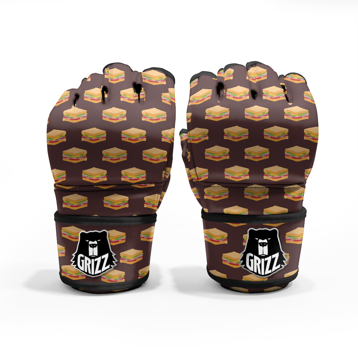 Brown Sandwich Print Pattern MMA Gloves-grizzshop