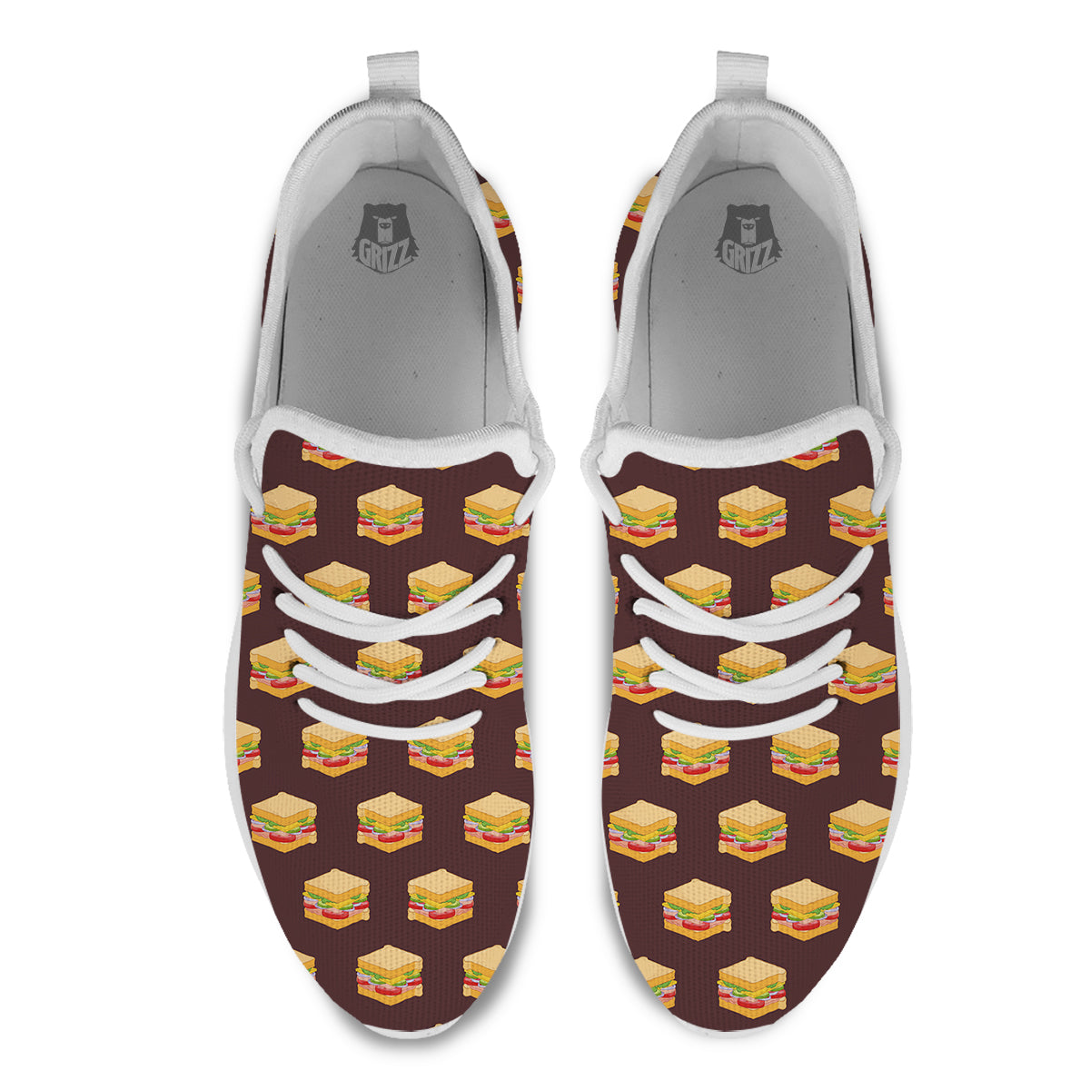 Brown Sandwich Print Pattern White Athletic Shoes-grizzshop