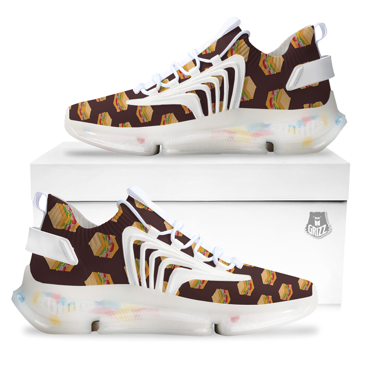 Brown Sandwich Print Pattern White Gym Shoes-grizzshop