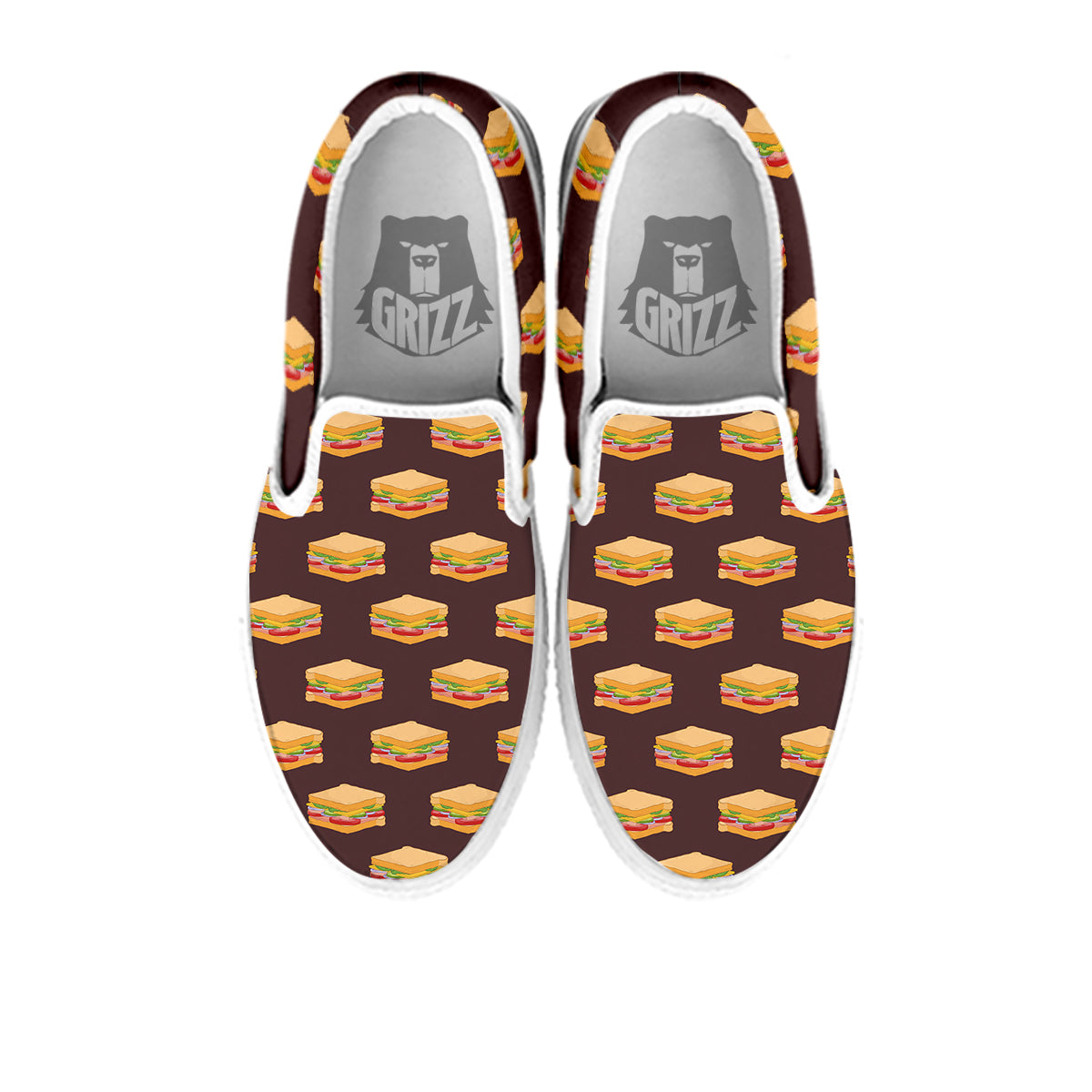 Brown Sandwich Print Pattern White Slip On Shoes-grizzshop