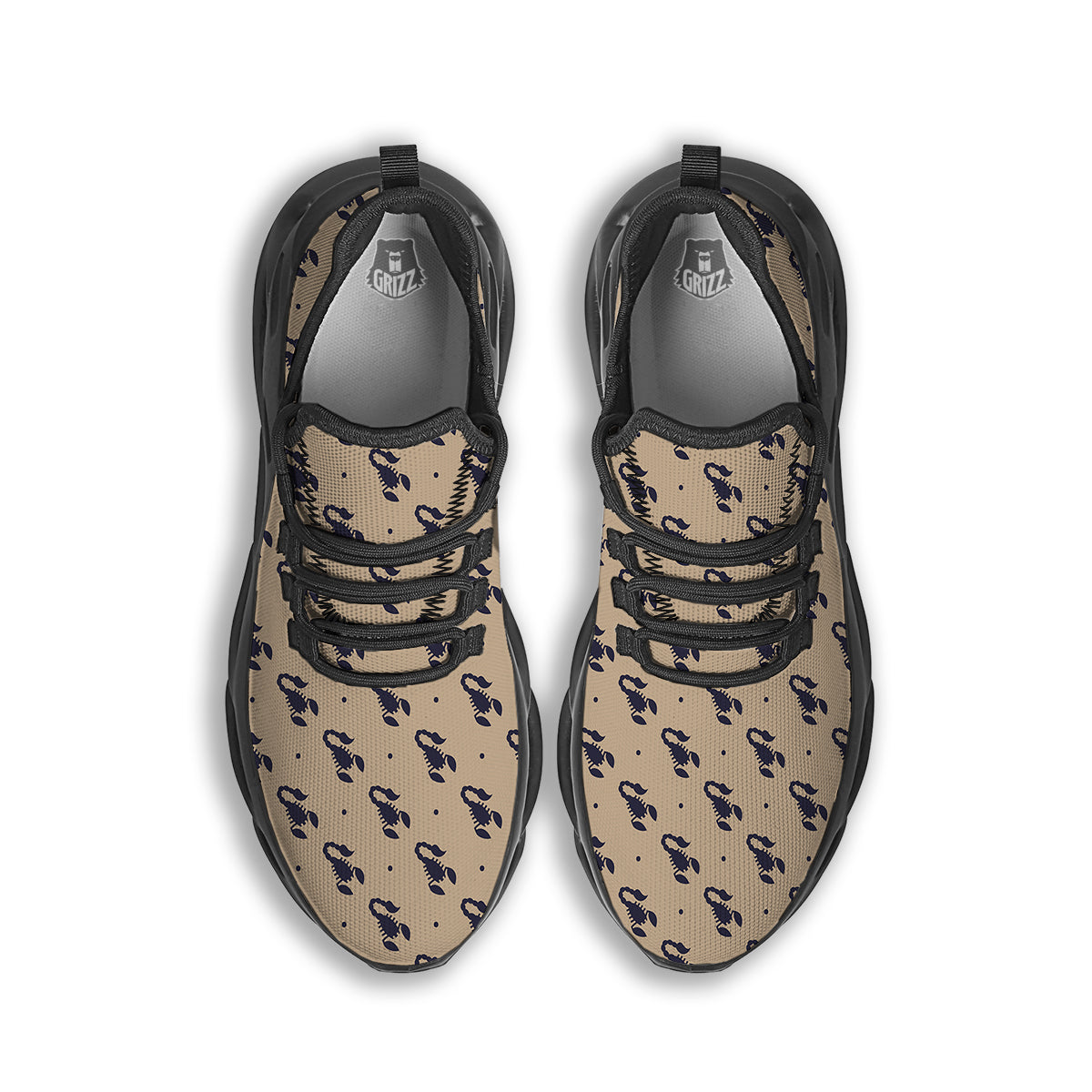 Brown Scorpion Print Pattern Black Running Shoes-grizzshop