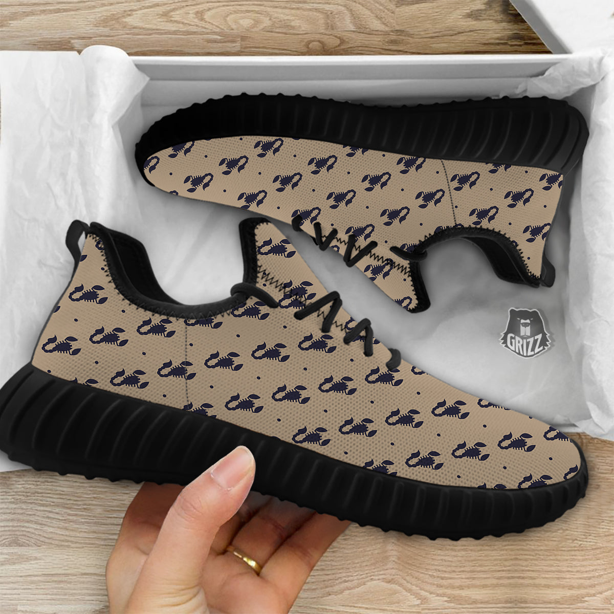 Brown Scorpion Print Pattern Black Walking Shoes-grizzshop