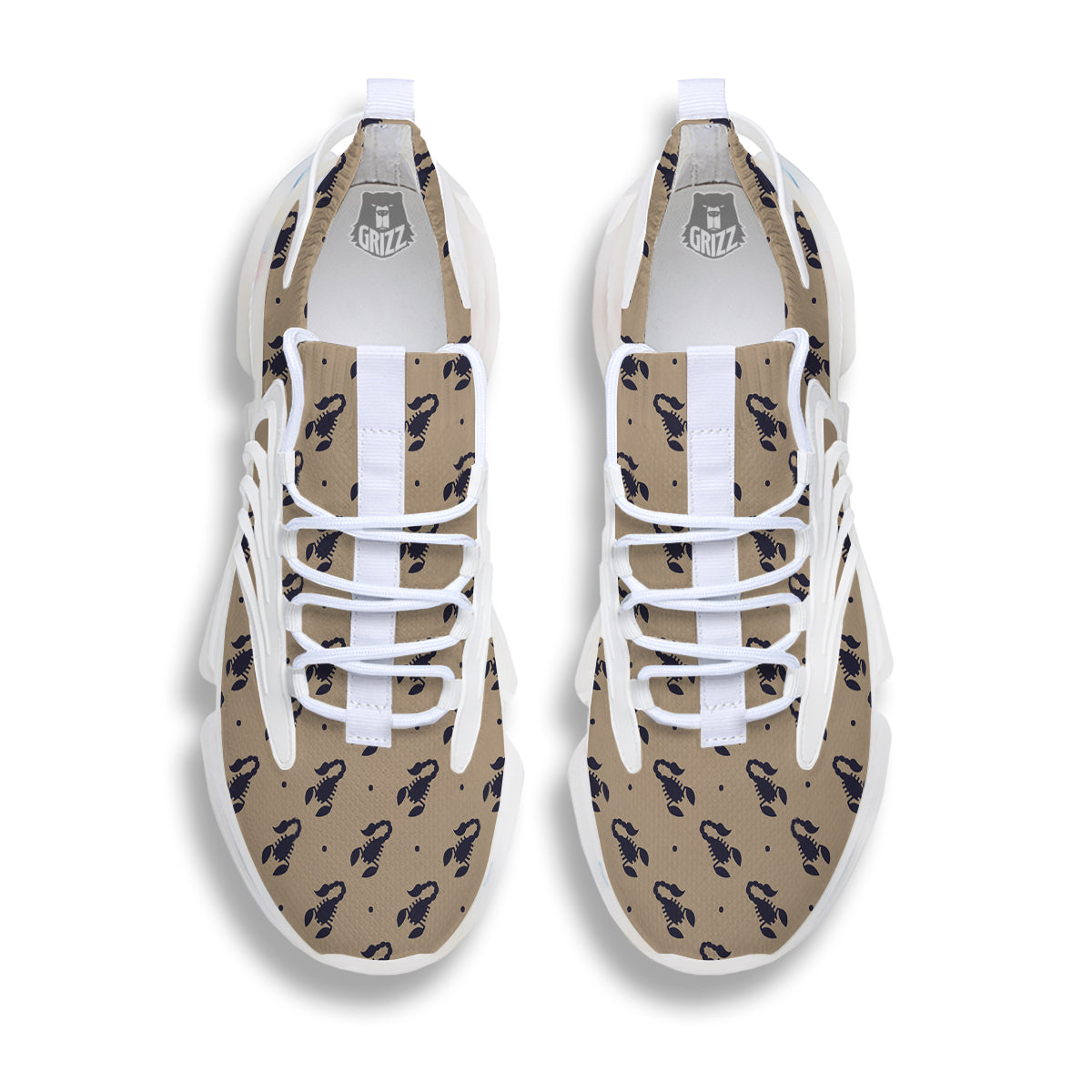 Brown Scorpion Print Pattern White Gym Shoes-grizzshop