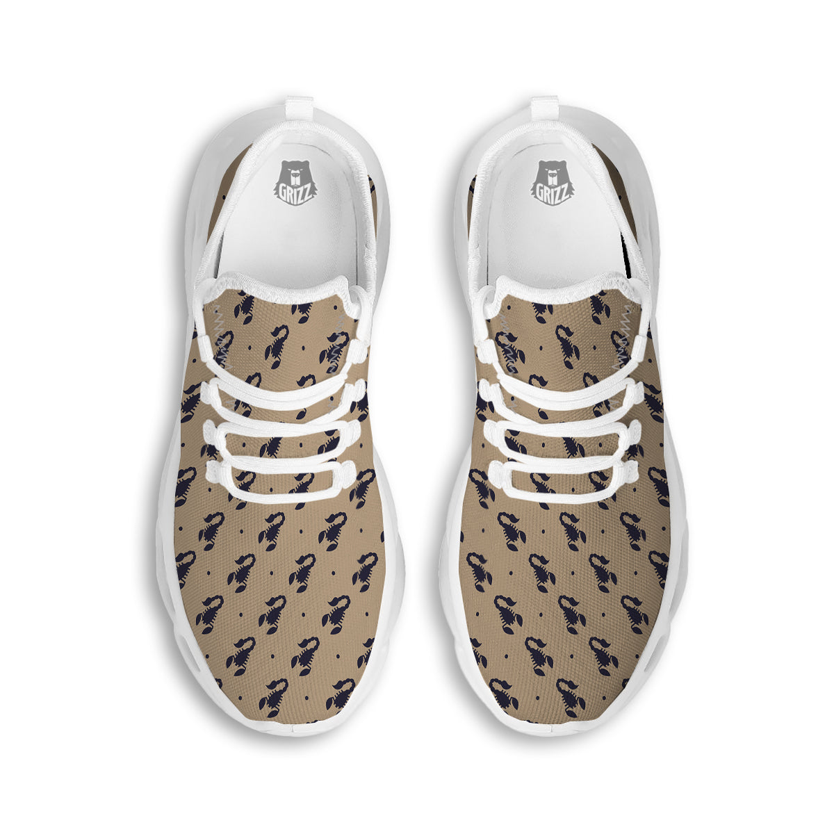 Brown Scorpion Print Pattern White Running Shoes-grizzshop