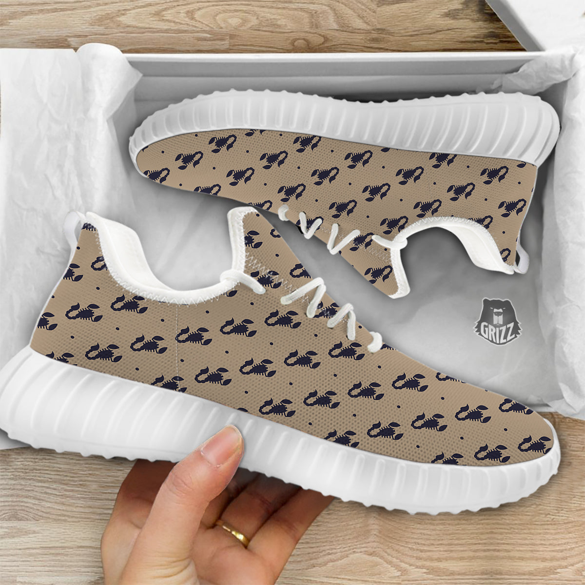 Brown Scorpion Print Pattern White Walking Shoes-grizzshop