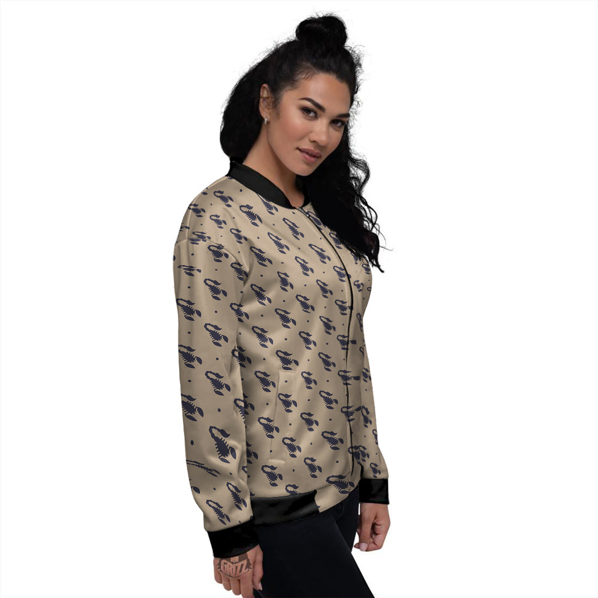 Brown Scorpion Print Pattern Women's Bomber Jacket-grizzshop
