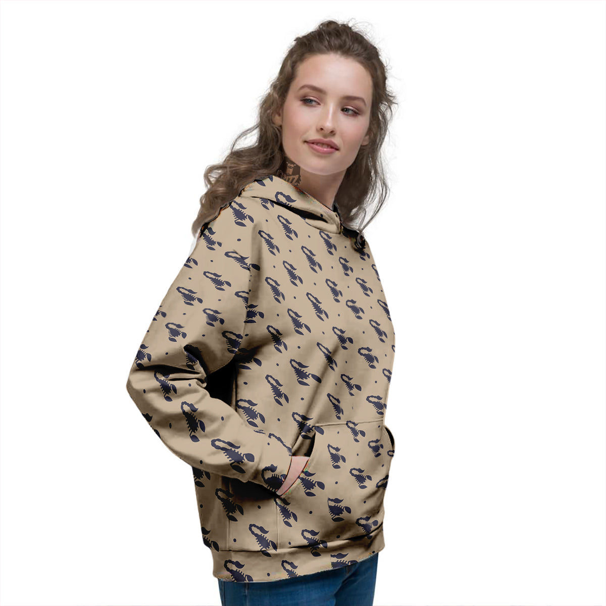 Brown Scorpion Print Pattern Women's Hoodie-grizzshop