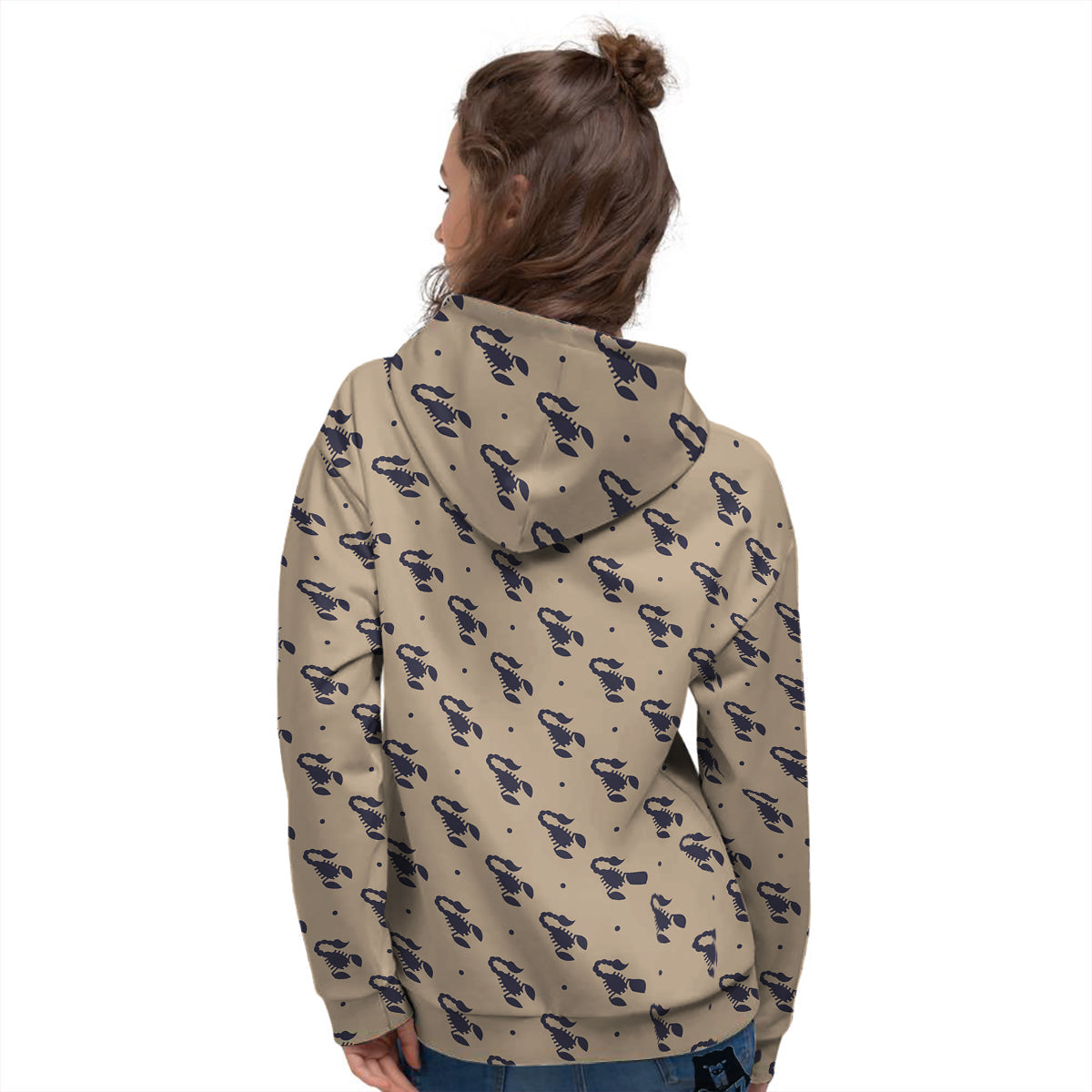 Brown Scorpion Print Pattern Women's Hoodie-grizzshop