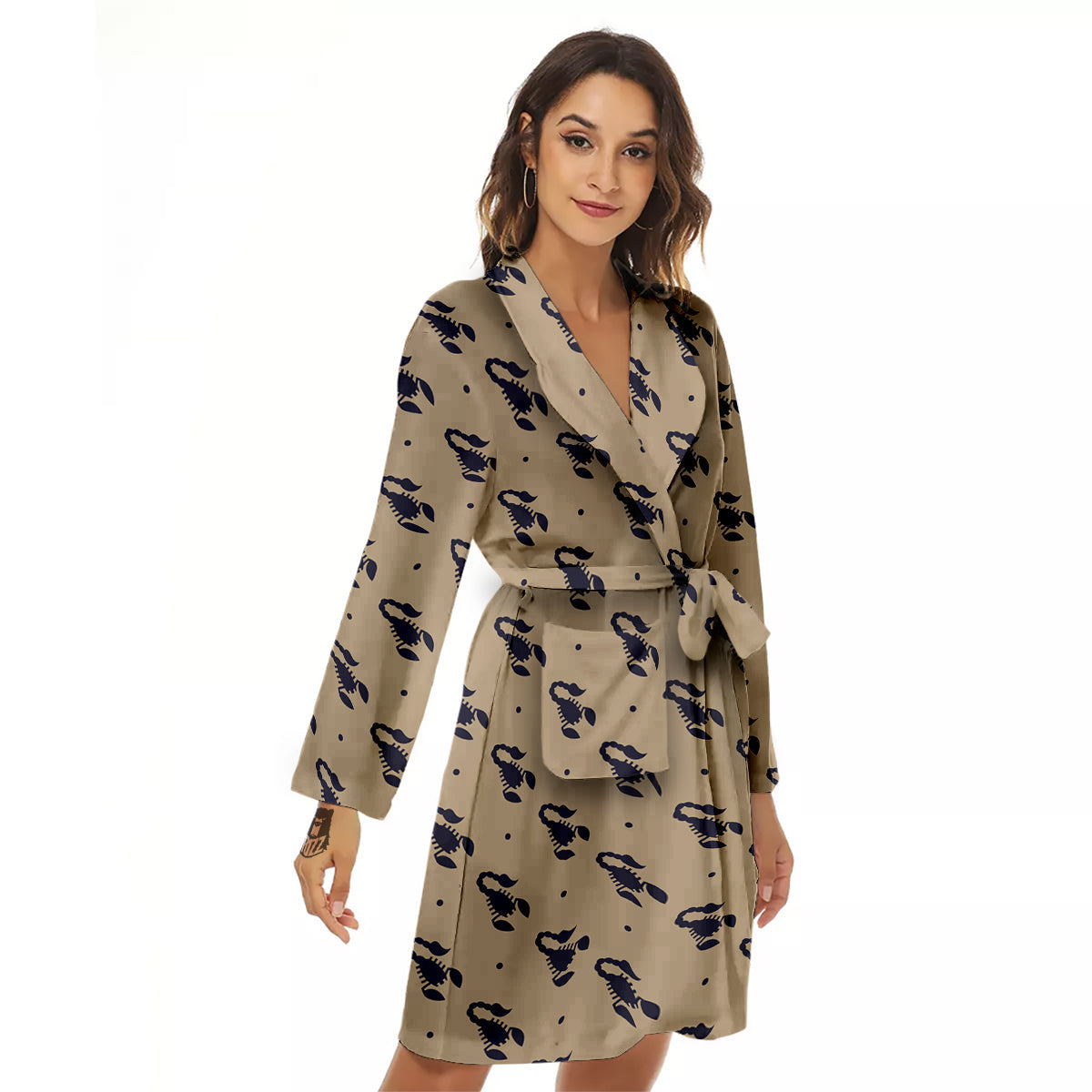 Brown Scorpion Print Pattern Women's Robe-grizzshop