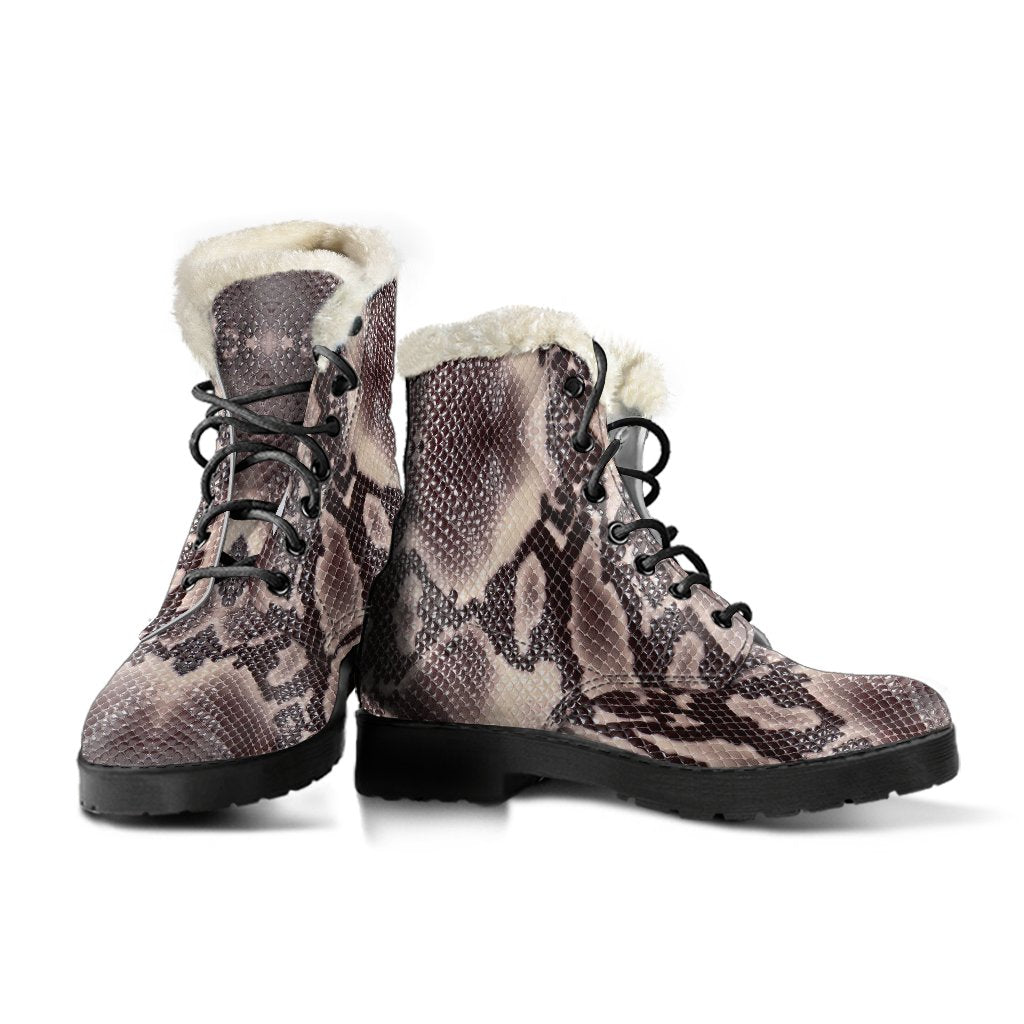 Brown Snakeskin Python Skin Pattern Print Comfy Winter Boots-grizzshop